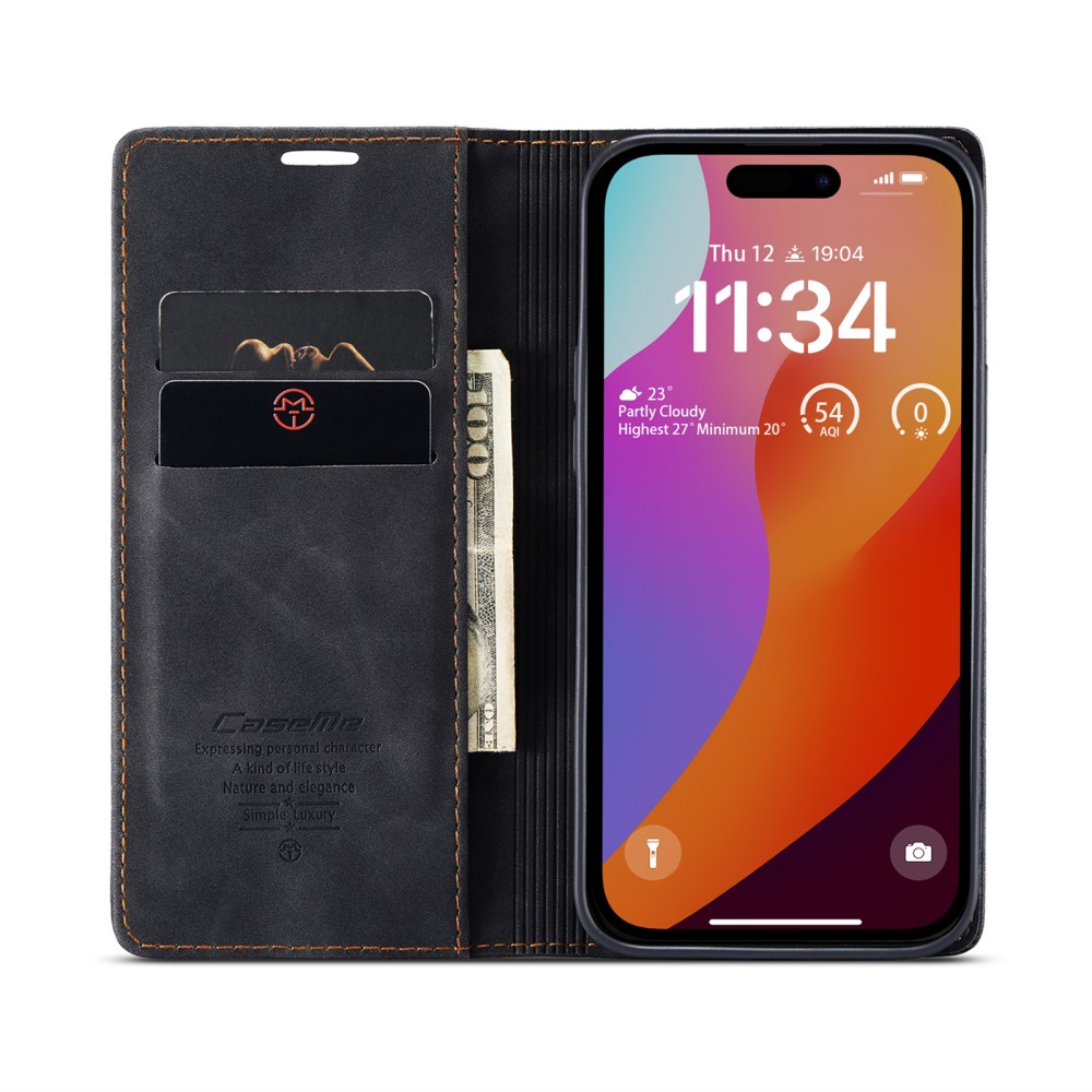 CASEME CASEME iPhone 16 Pro Fodral Flip Retro Läder Svart