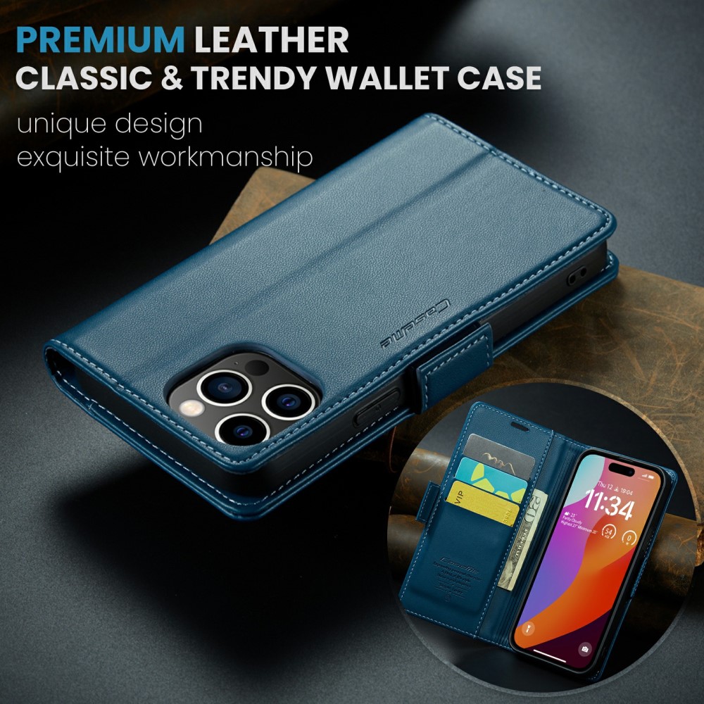 CASEME CASEME iPhone 16 Pro Max Fodral Läder RFID Blå