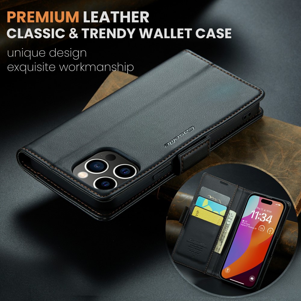 CASEME CASEME iPhone 16 Pro Max Fodral Läder RFID Svart