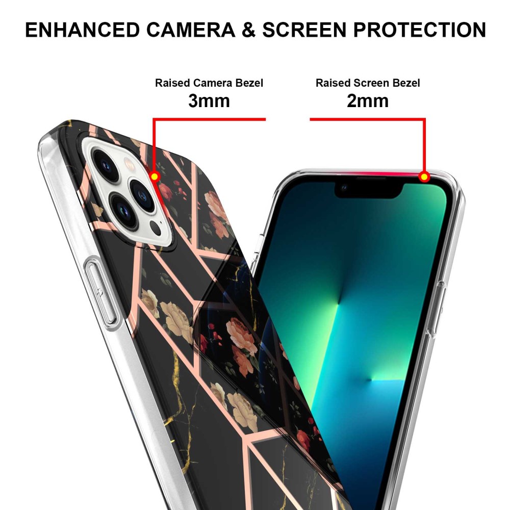  iPhone 16 Pro Max Skal TPU Marmor Svart Blomma