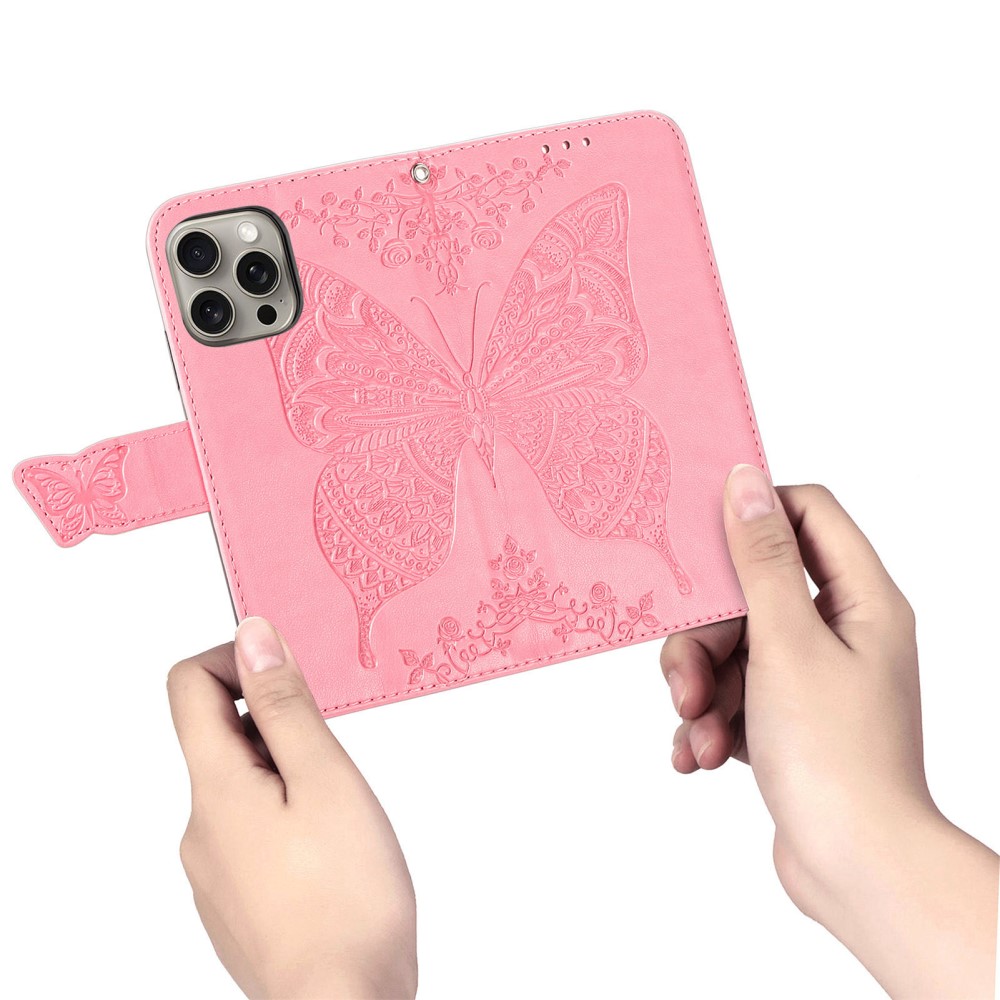  iPhone 16 Pro Max Fodral Med Fjäril Tryck Rosa