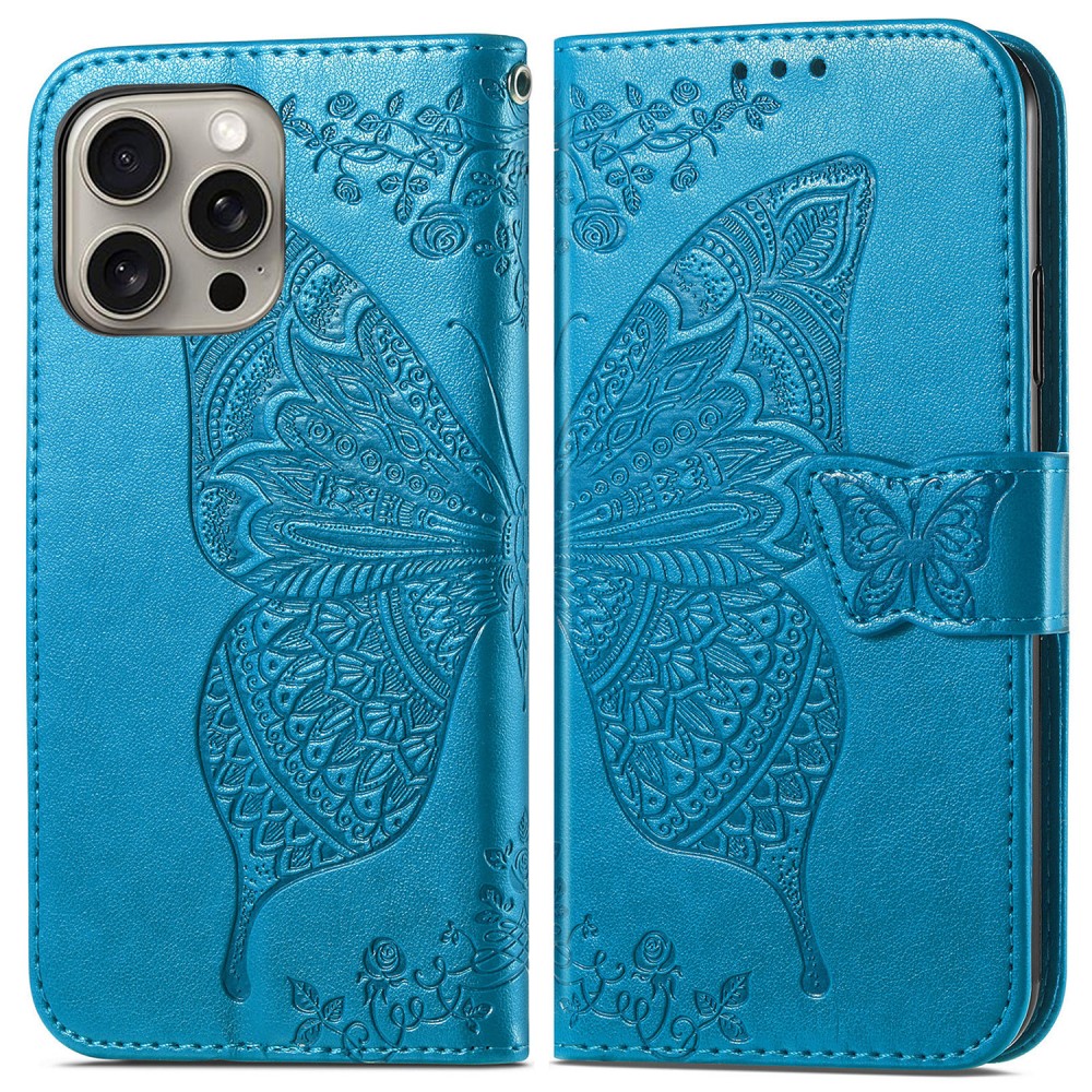  iPhone 16 Pro Max Fodral Med Fjäril Tryck Blå