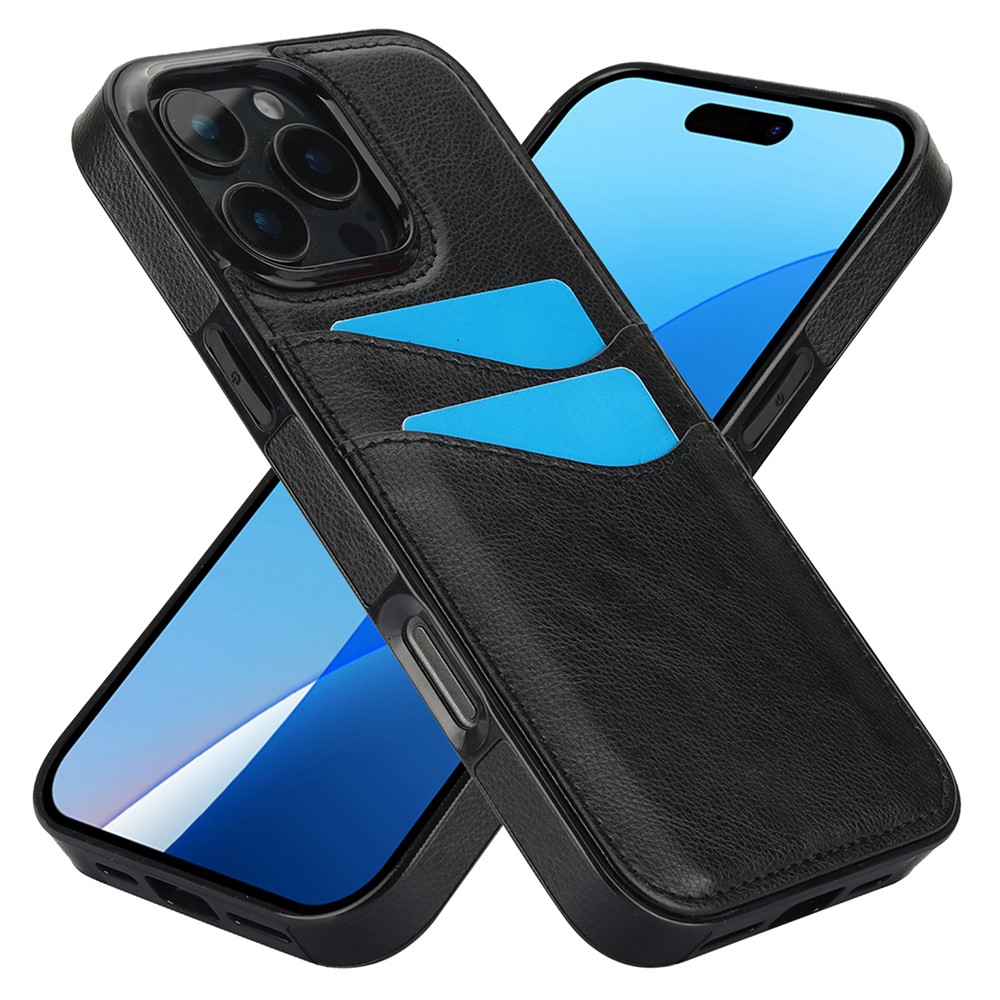  iPhone 16 Pro Skal Med Kortfack Läder Svart