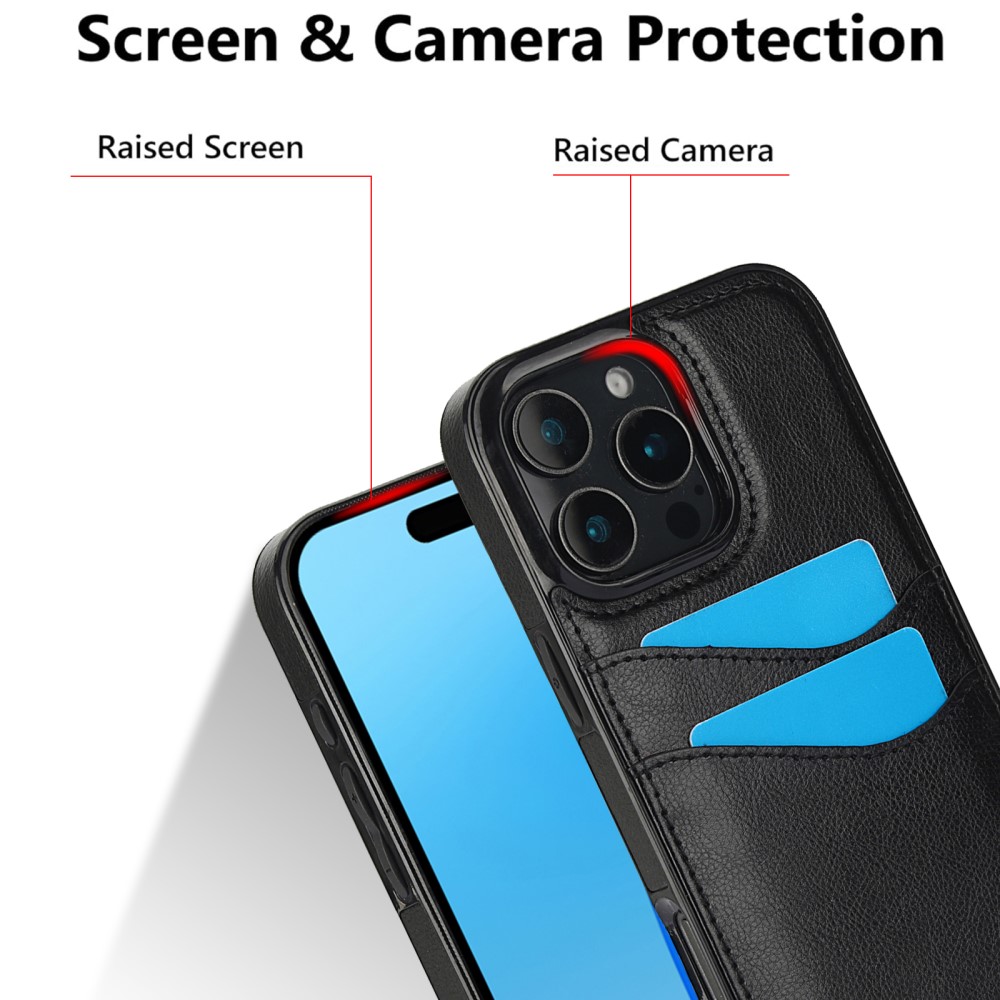  iPhone 16 Pro Skal Med Kortfack Läder Svart