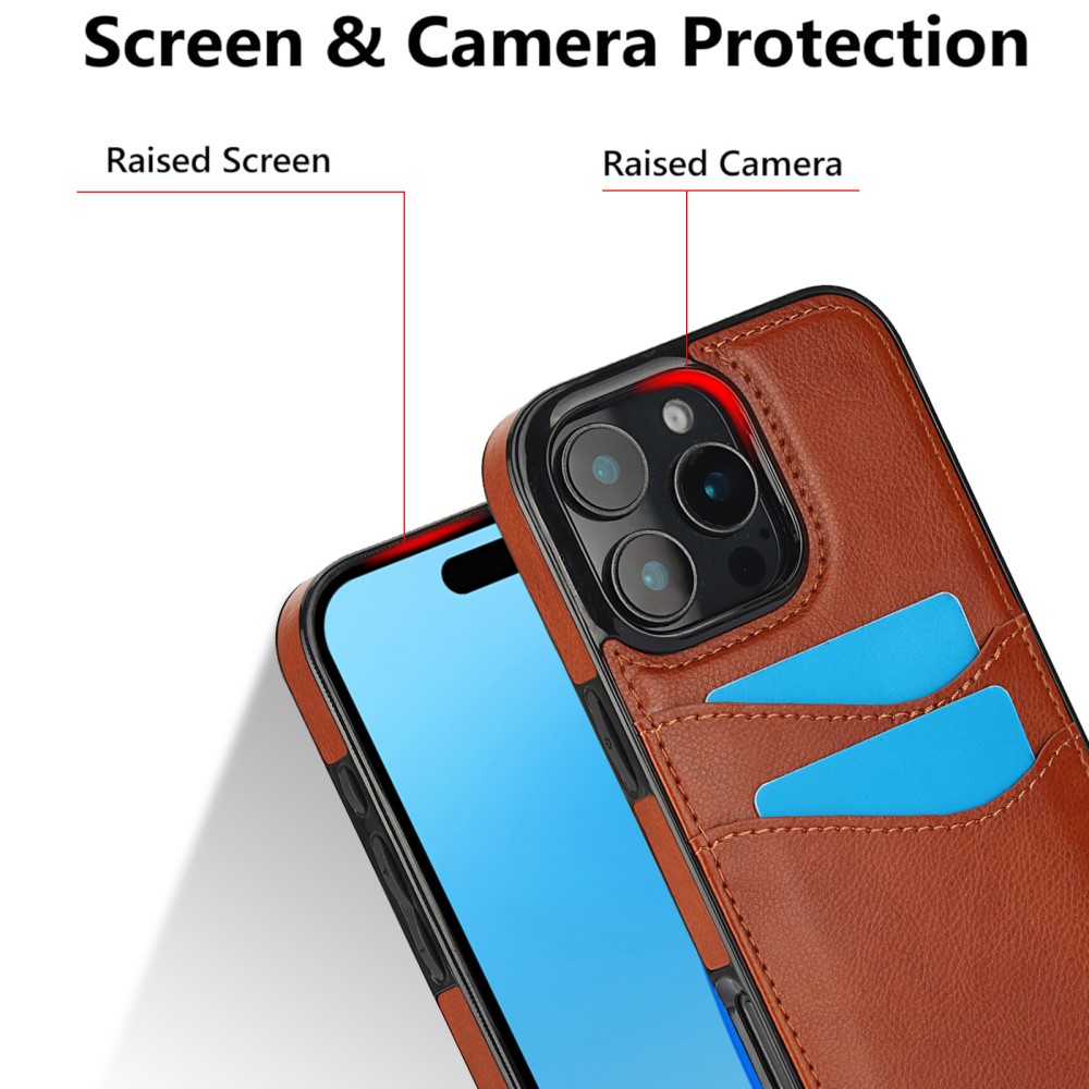  iPhone 16 Pro Skal Med Kortfack Läder Brun