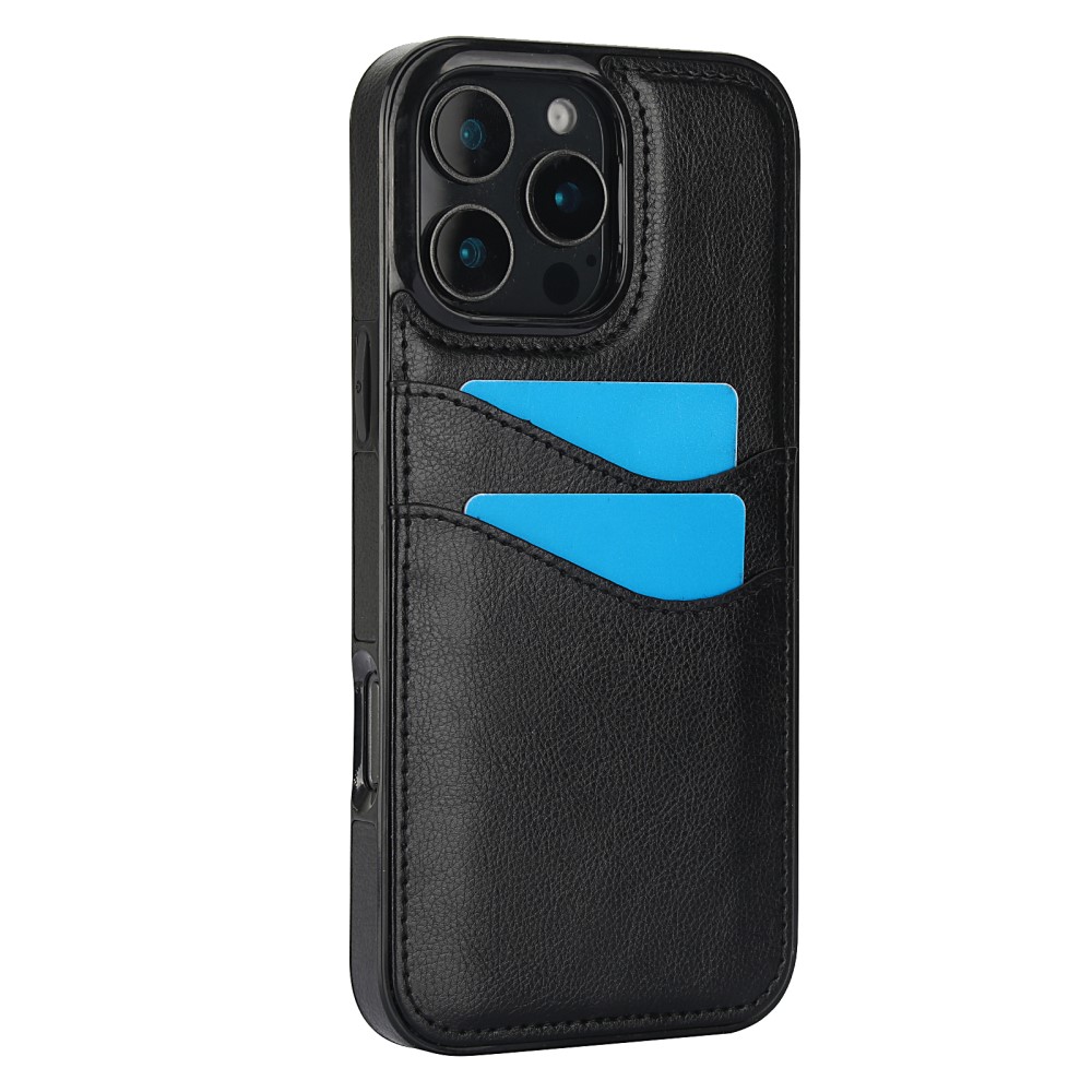  iPhone 16 Pro Max Skal Med Kortfack Läder Svart