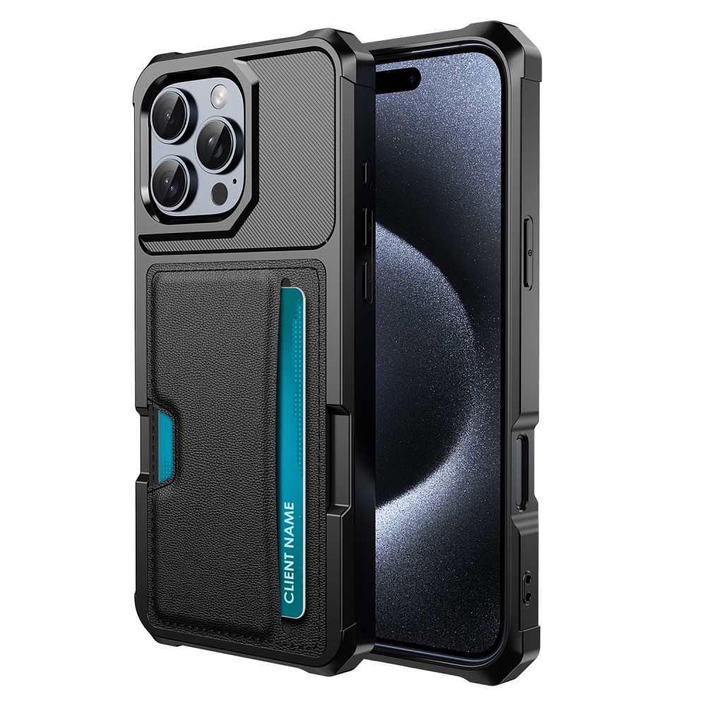  iPhone 16 Pro Max Skal Med Kortfack Läder Svart