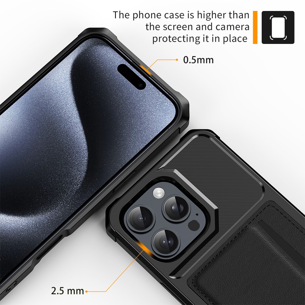  iPhone 16 Pro Max Skal Med Kortfack Läder Svart
