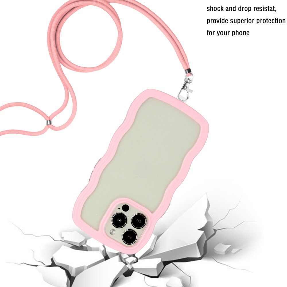  iPhone 16 Pro Max Skal Wavy Hybrid Mobilsnöre Rosa