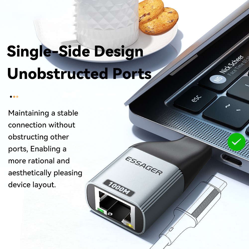 ESSAGER ESSAGER USB-C Hona Till RJ45 Adapter Grå