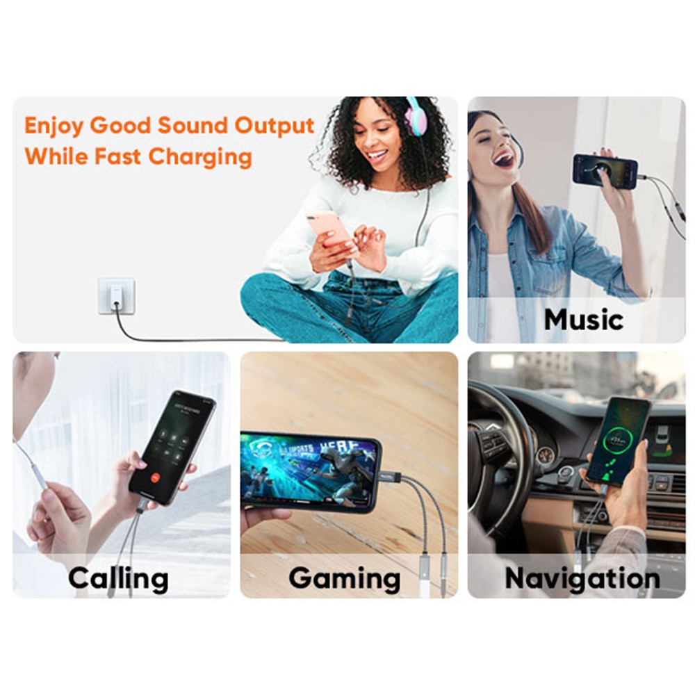 CableCreation CableCreation 60W PD 2in1 USB-C Till USB-C/AUX Adapter Grå