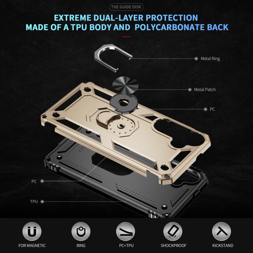  Samsung Galaxy S25 Skal Armor Ring Hybrid Guld