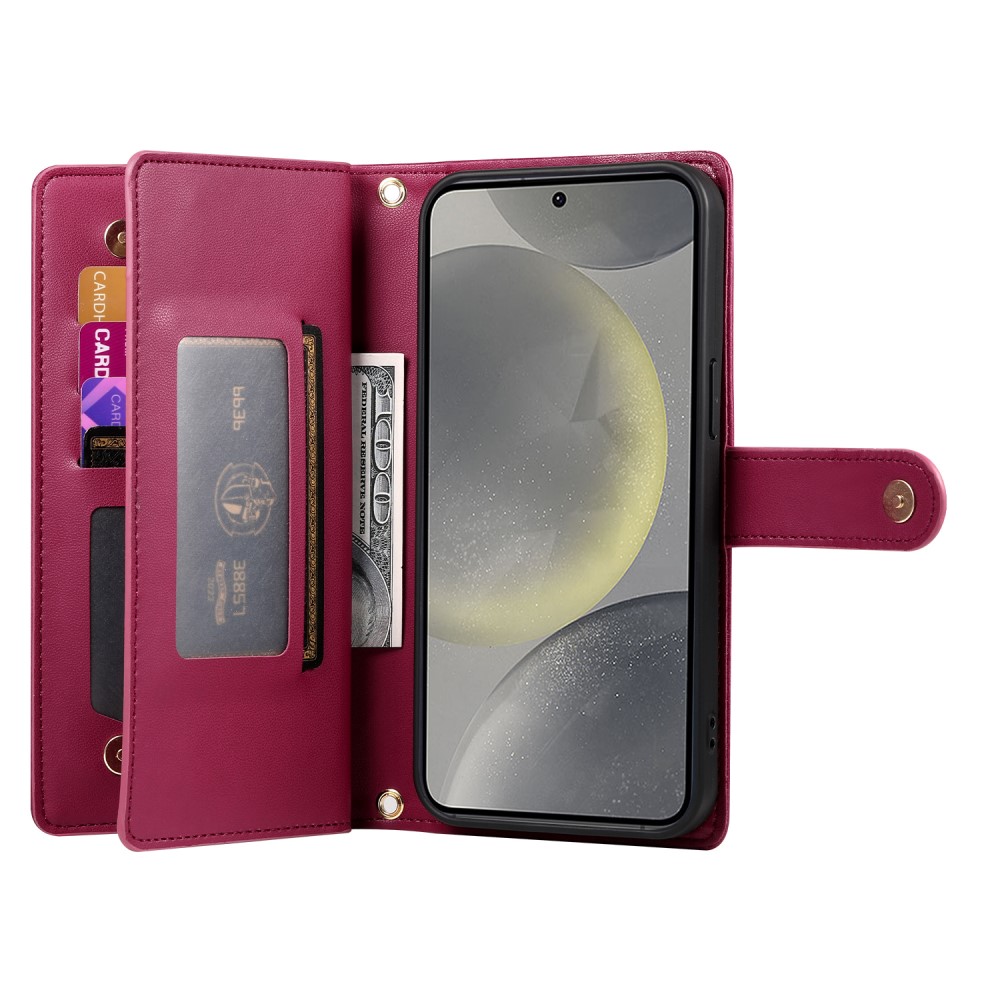  Samsung Galaxy S25 Fodral Multifunktionell Läder Röd