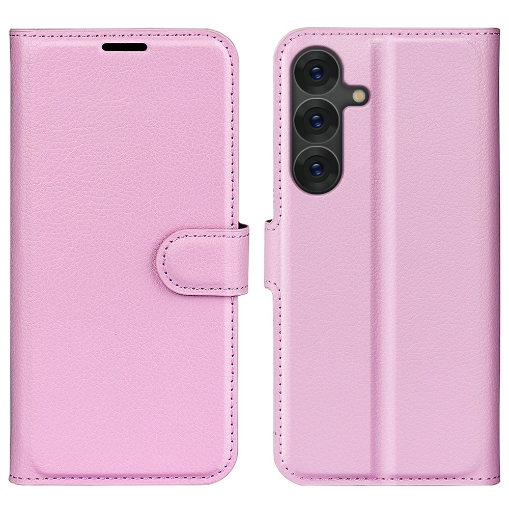  Samsung Galaxy S25 Fodral Litchi Läder Ljus Rosa