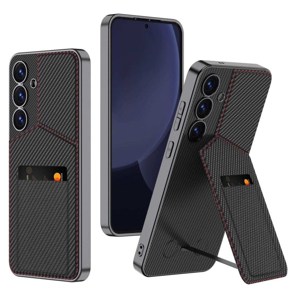 GKK GKK Galaxy S25 Skal Kickstand Med Korthållare Kolfiber Textur