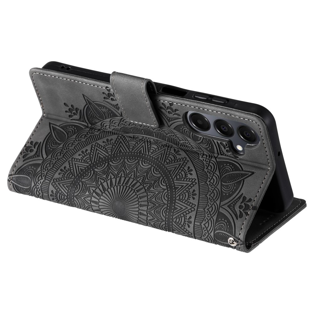  Samsung Galaxy S25 Fodral Mandala Läder Grå