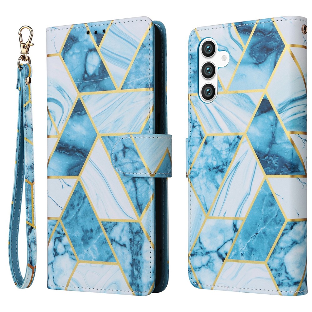  Samsung Galaxy S25 Fodral Läder Marmor Blå