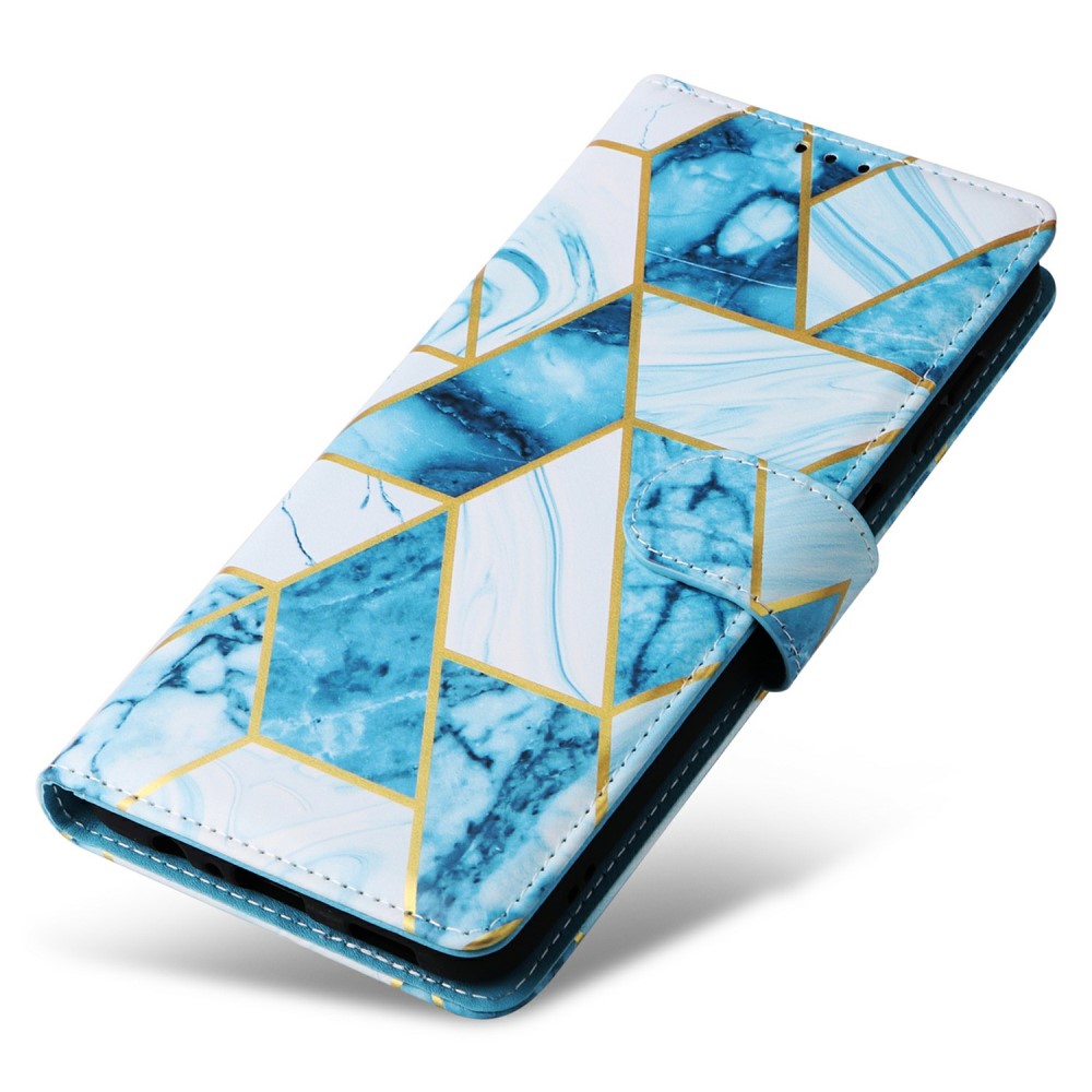  Samsung Galaxy S25 Fodral Läder Marmor Blå