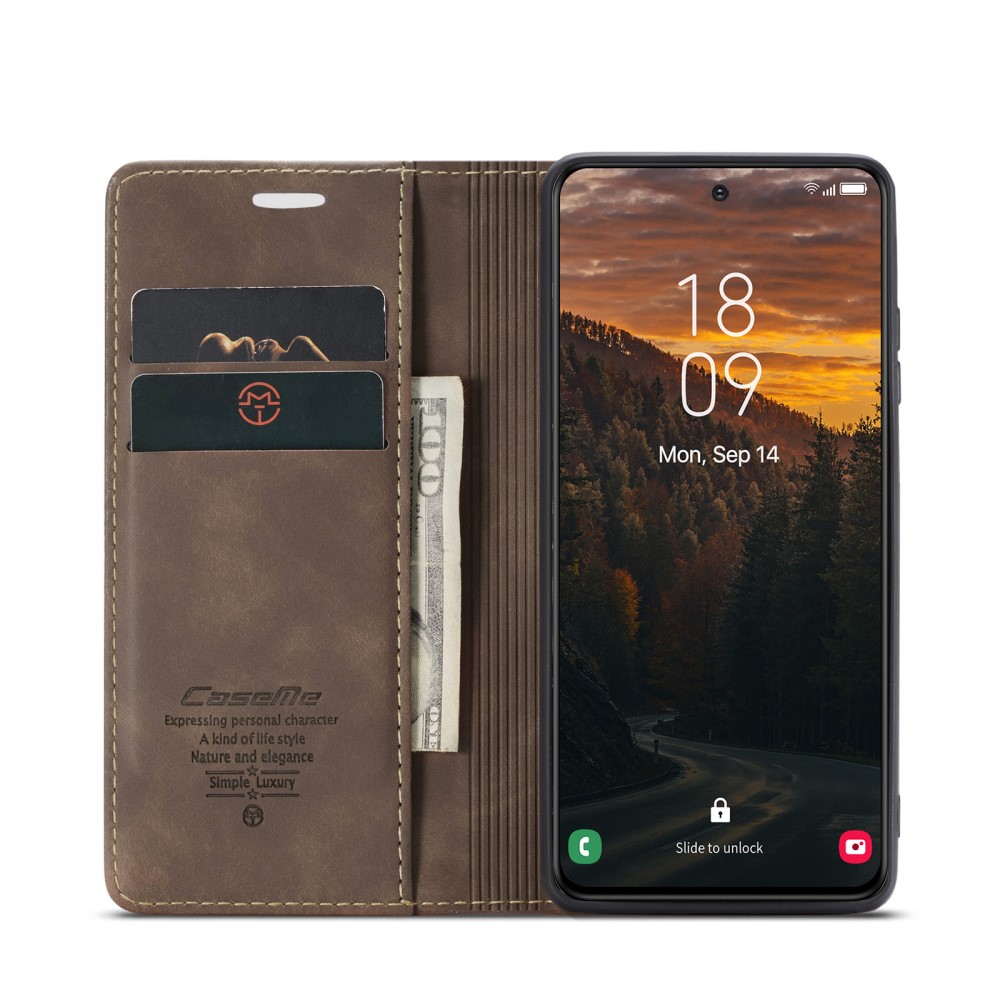 CASEME CASEME Galaxy S25 Fodral Flip Retro Läder Mörk Brun