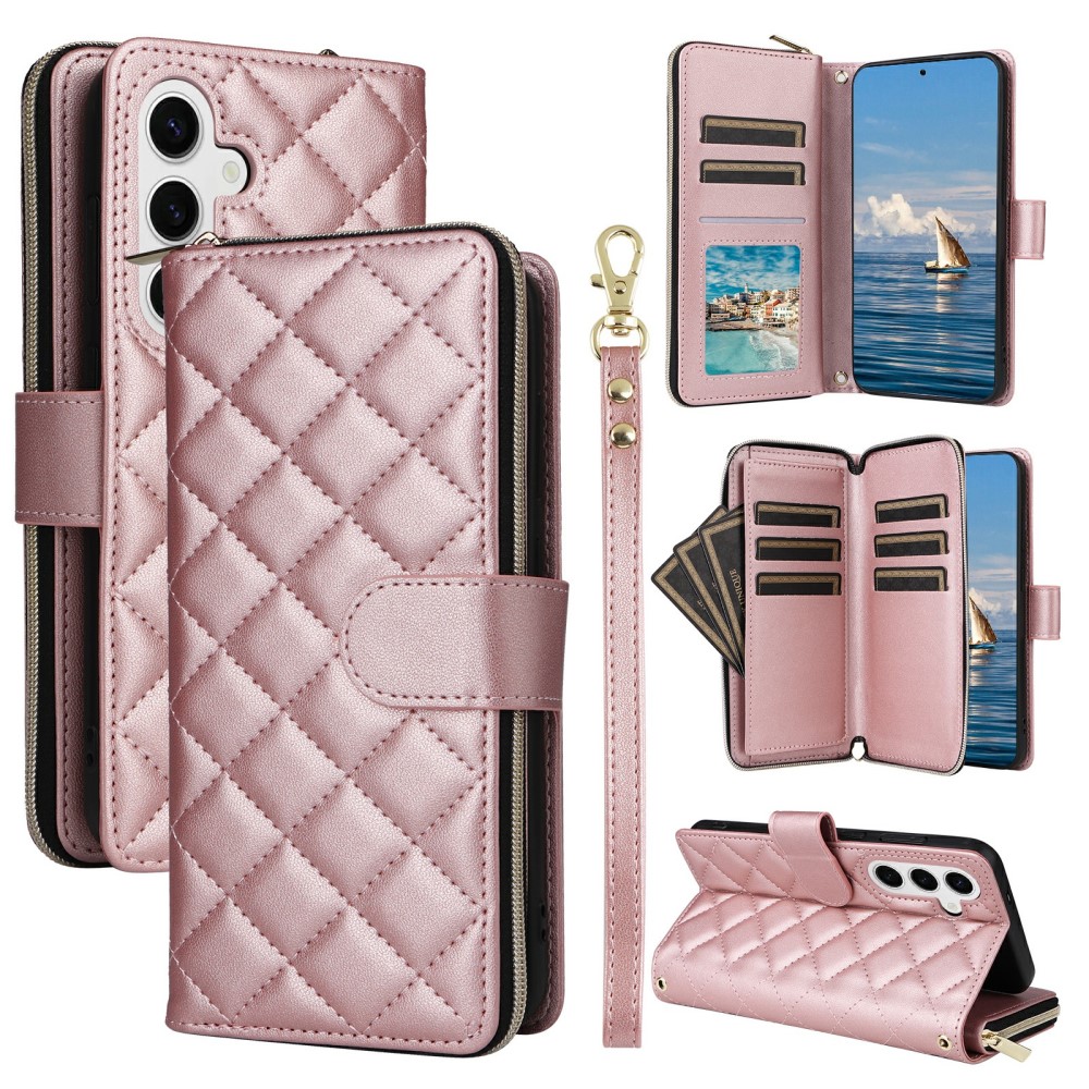  Samsung Galaxy S25 Fodral Rhombus Läder Roséguld