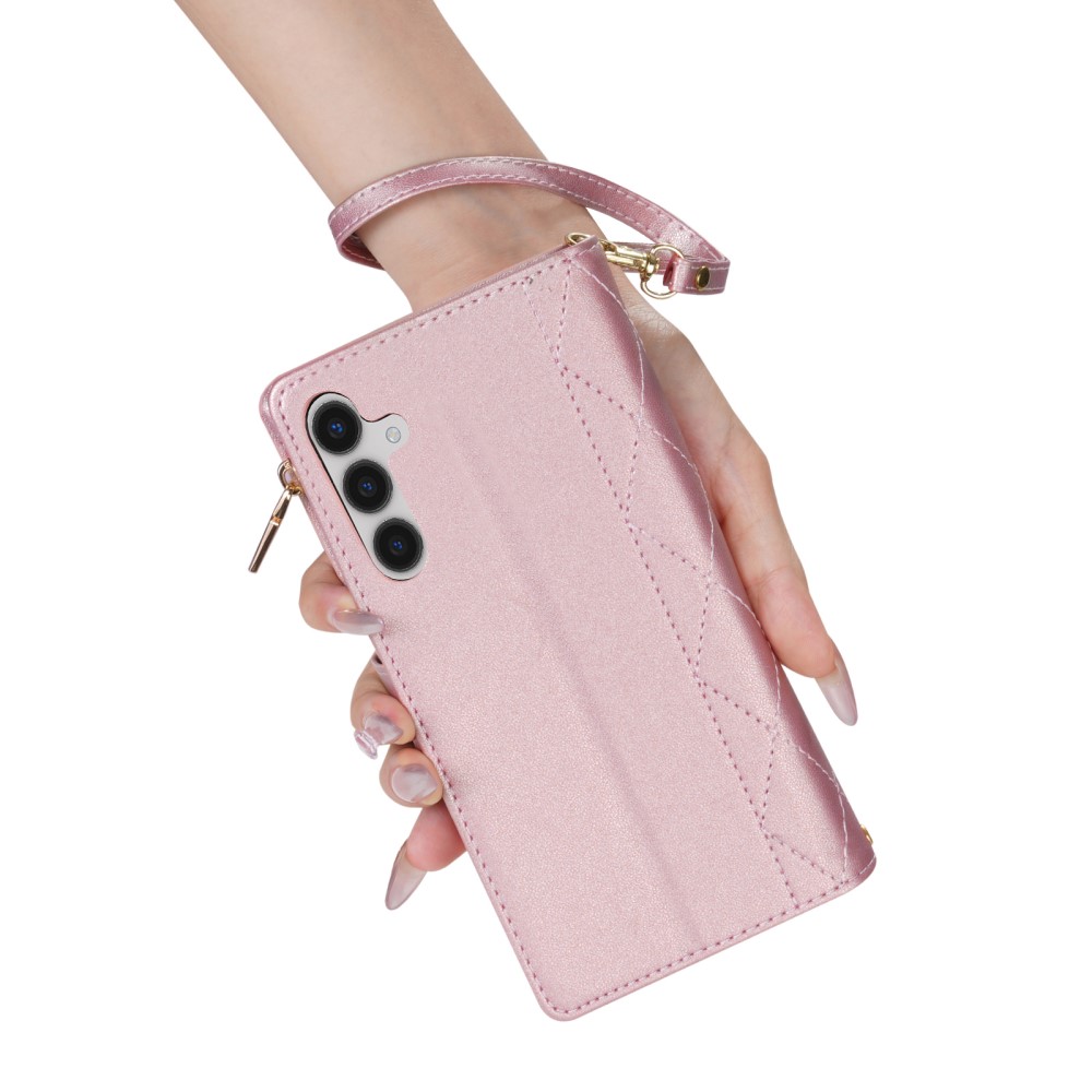  Samsung Galaxy S25 Fodral Läder Rhombus Roséguld