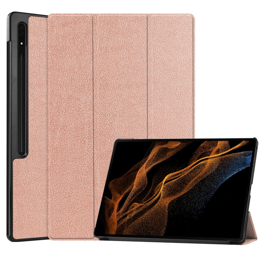  Galaxy Tab S10 Ultra/S9 Ultra/S8 Ultra Fodral Tri-Fold Roséguld