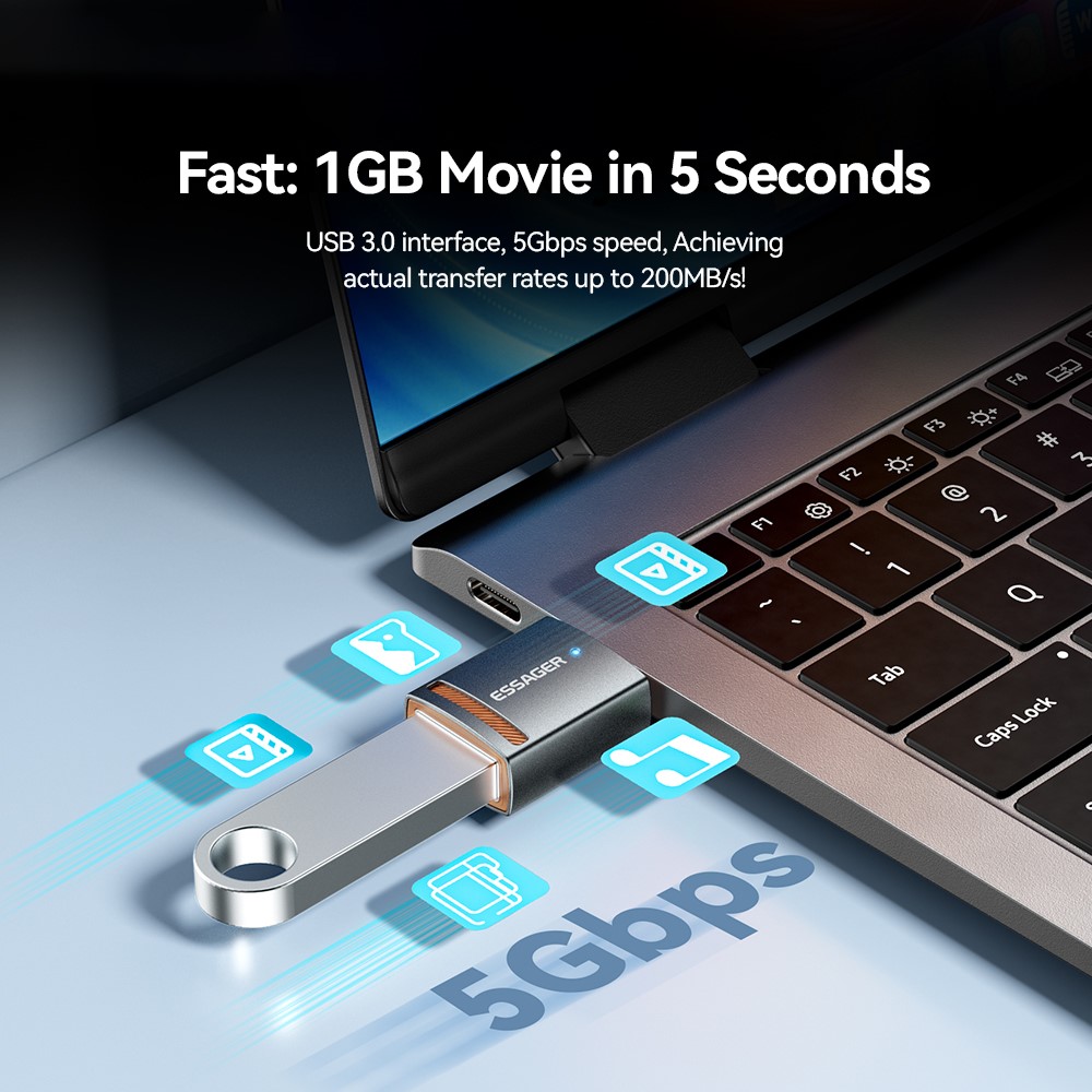 ESSAGER ESSAGER USB-A 3.0 Till USB-C Adapter Grå