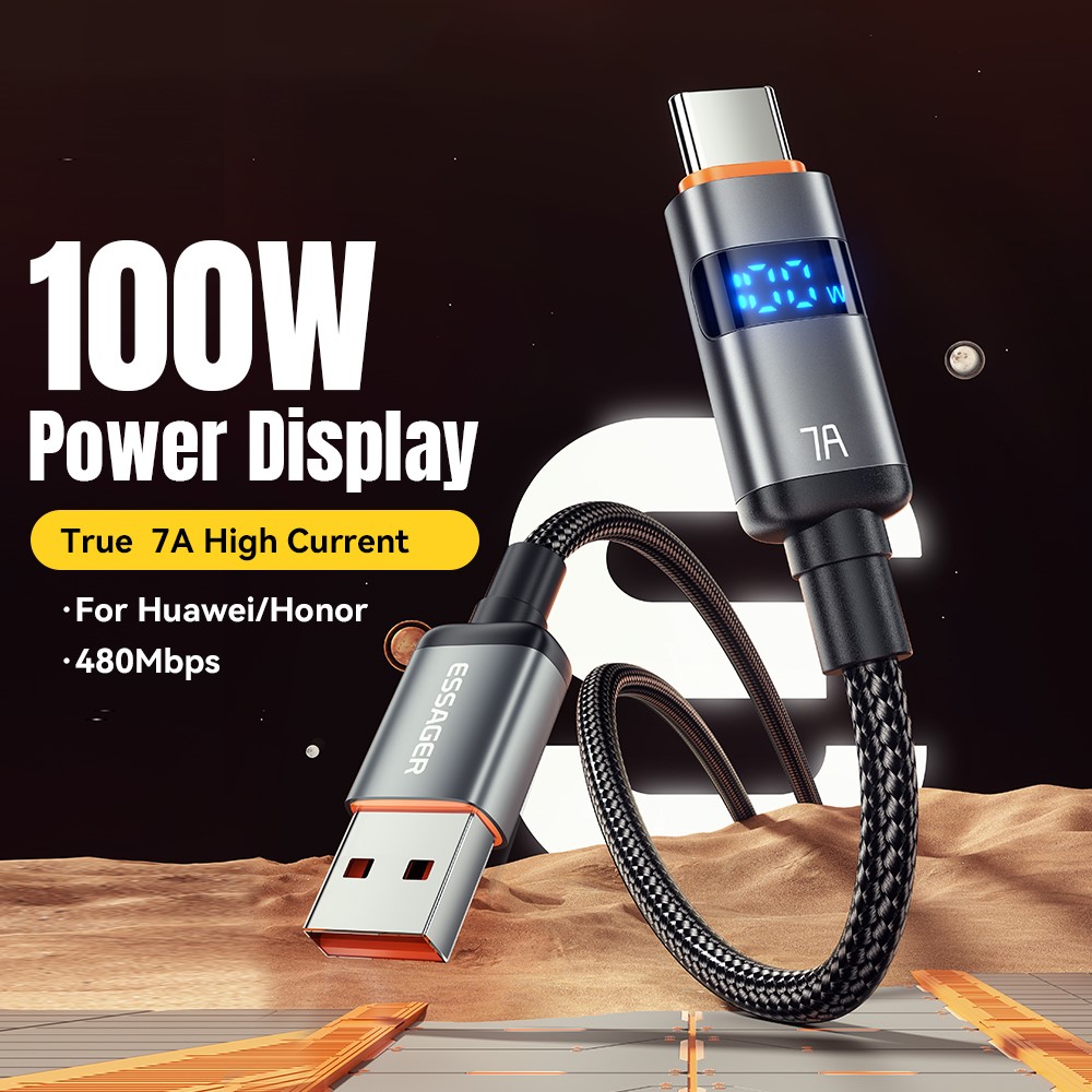 ESSAGER ESSAGER 2 m 100W 7A USB-C Laddningskabel Svart