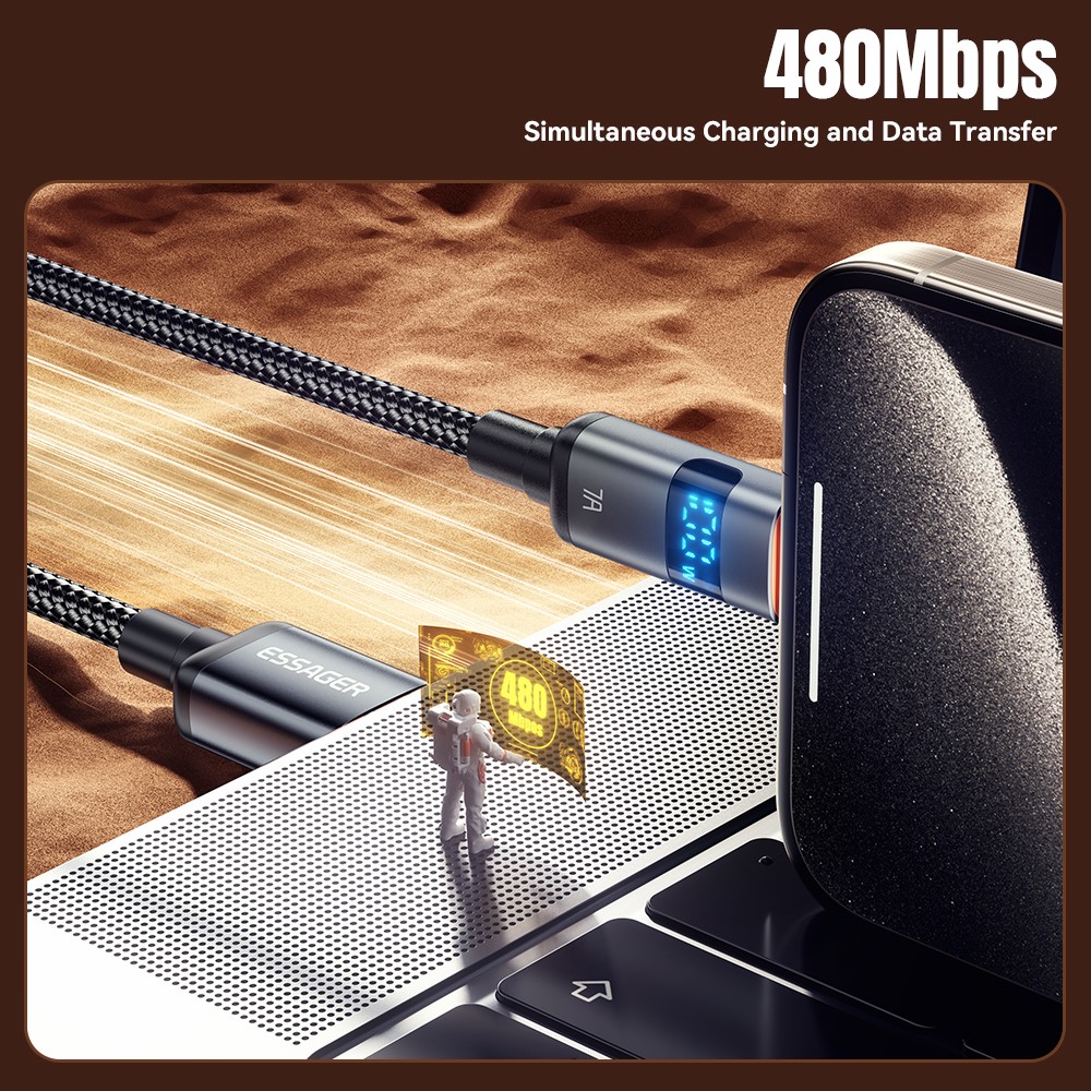 ESSAGER ESSAGER 1 m 100W 7A USB-C Laddningskabel Svart