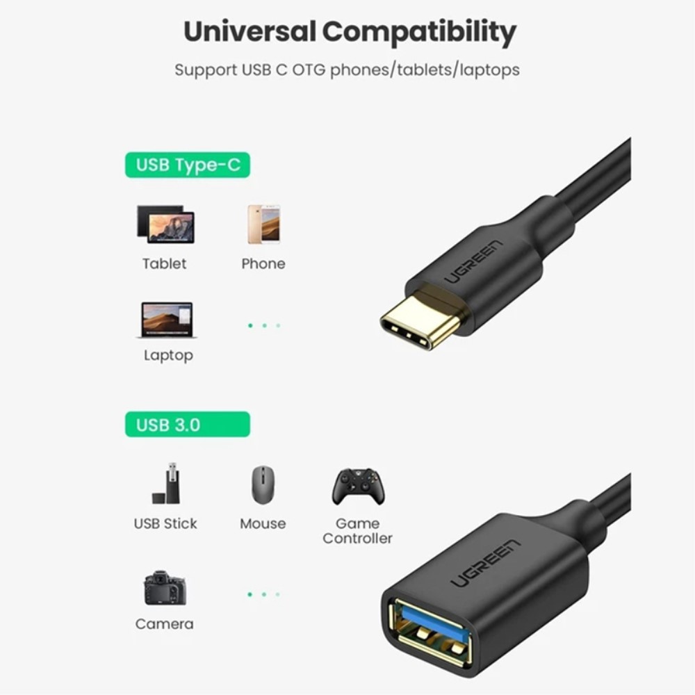 UGREEN UGREEN USB-C Hane - USB-A 3.0 Hona Adapter Svart