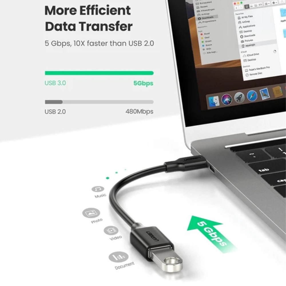 UGREEN UGREEN USB-C Hane - USB-A 3.0 Hona Adapter Svart