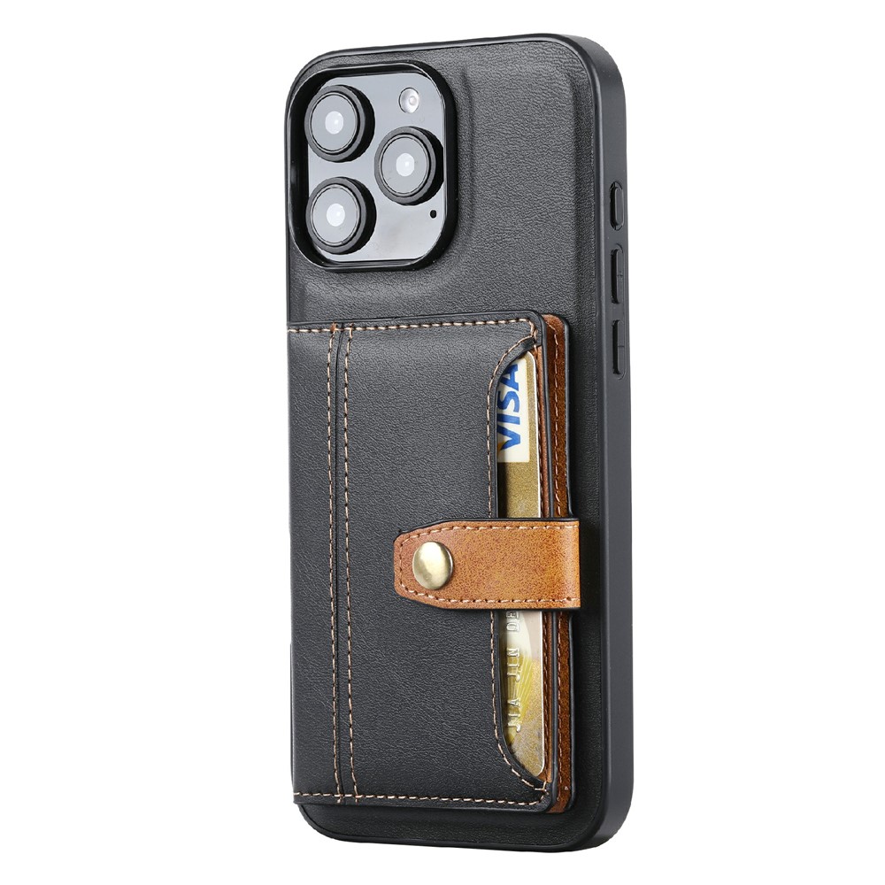  iPhone 16 Pro Läder Skal Med Kortfack Svart