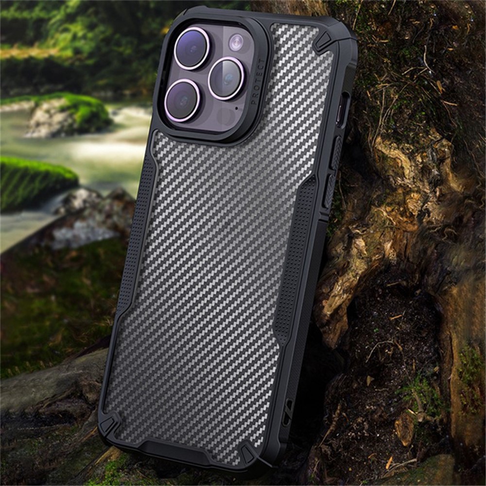  iPhone 16 Pro Skal Kolfiber Textur Transparent / Svart
