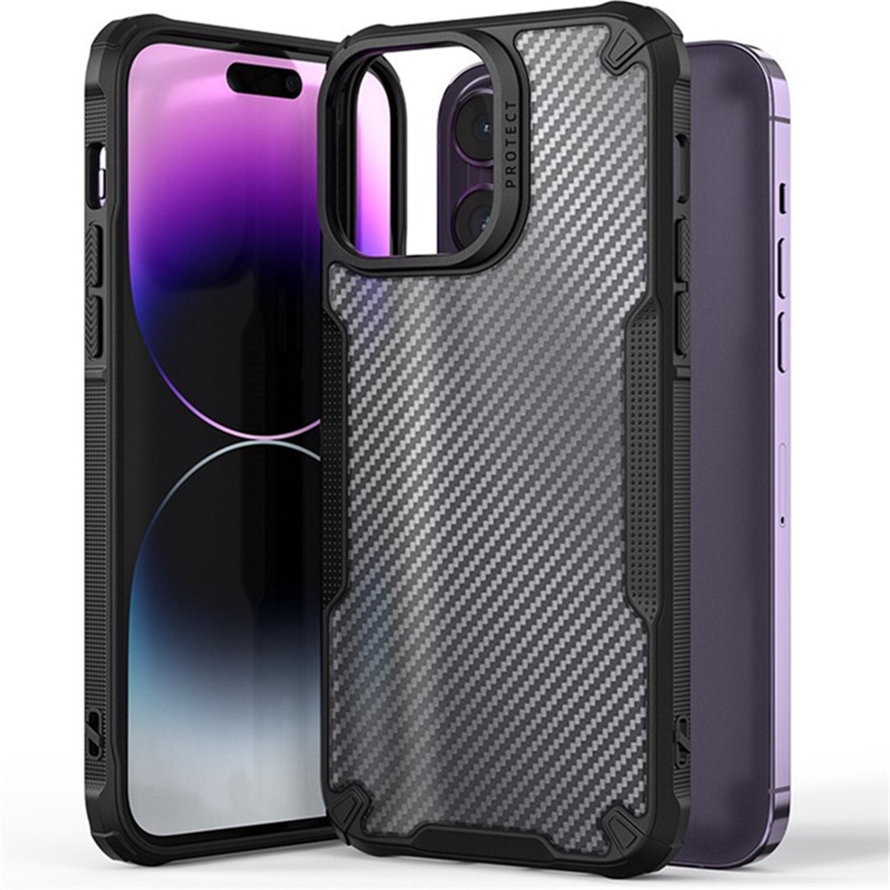  iPhone 16 Pro Max Skal Kolfiber Textur Transparent / Svart