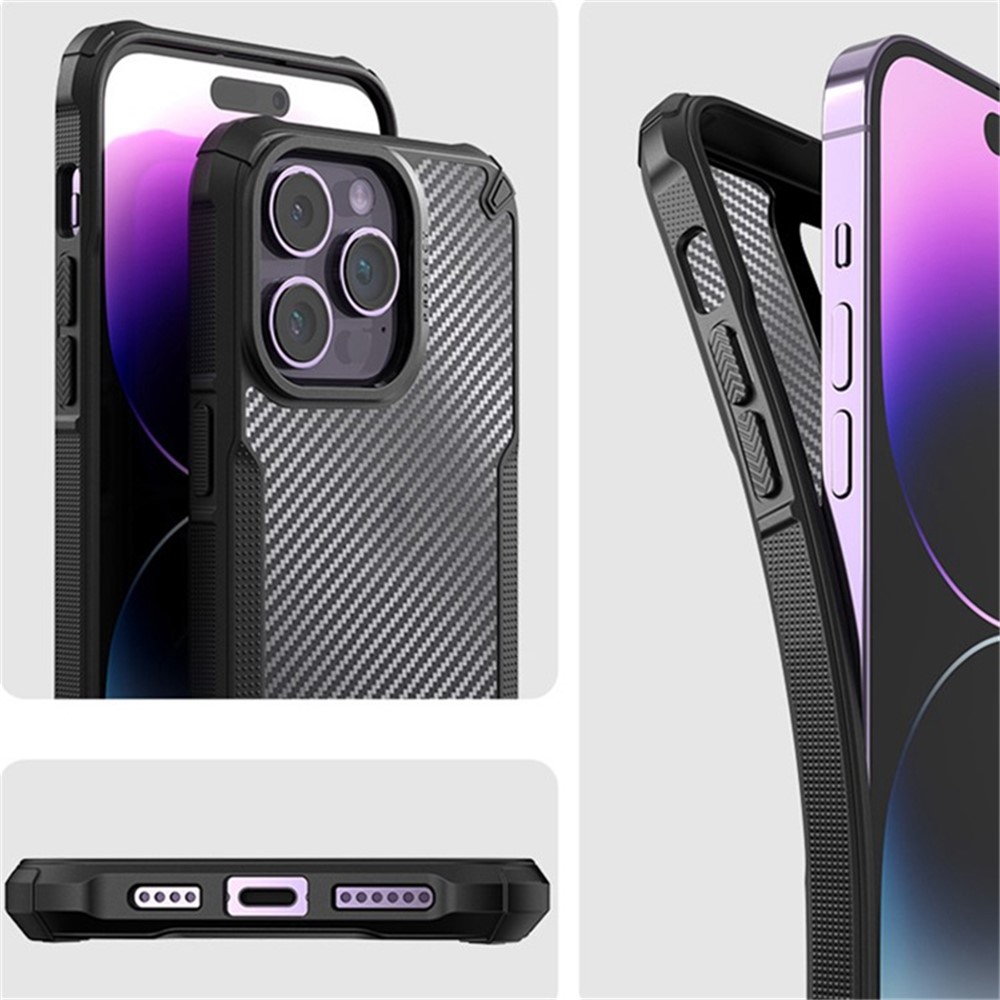  iPhone 16 Pro Max Skal Kolfiber Textur Transparent / Svart