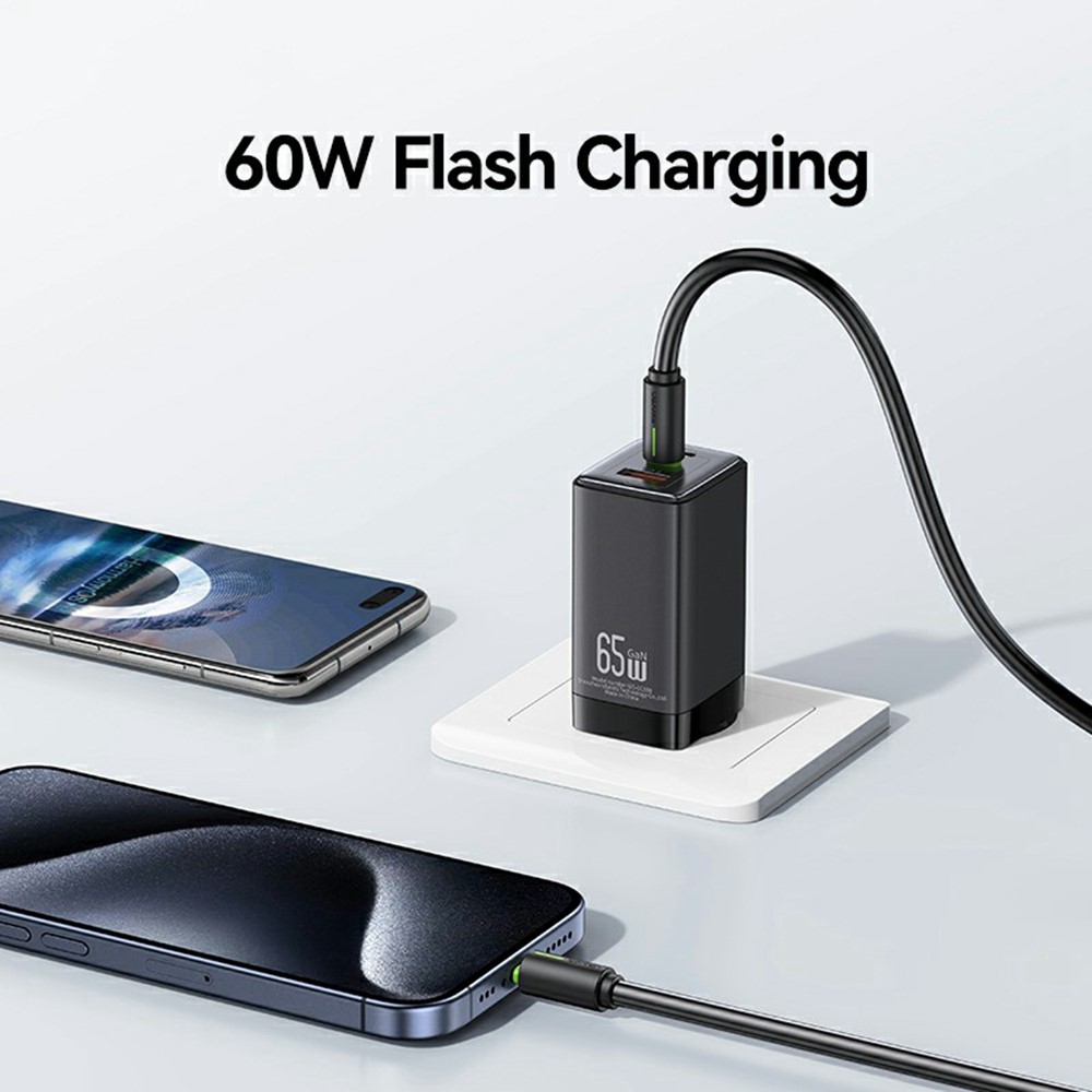 USAMS USAMS 1m 60W USB-C - USB-C Kabel Vit