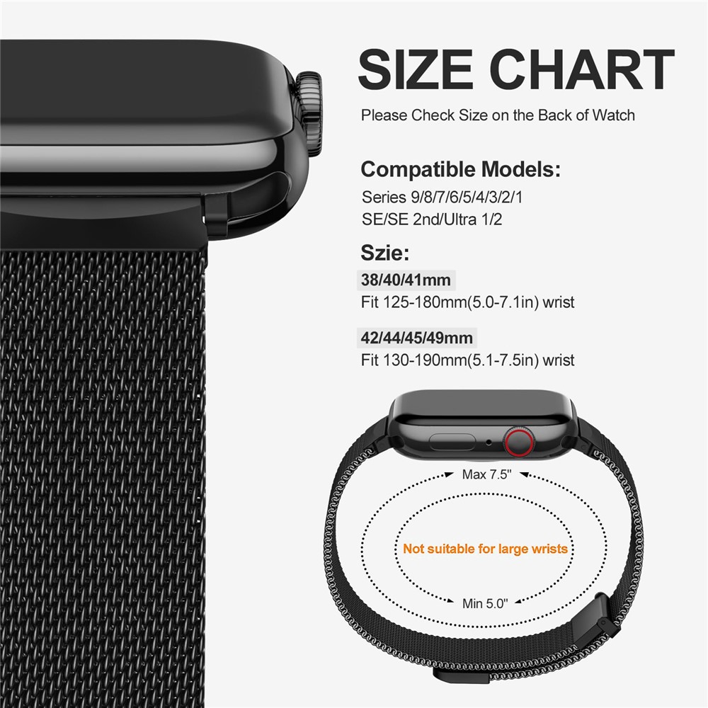  Apple Watch 38/40/41/42 mm Armband Milanese Loop Svart