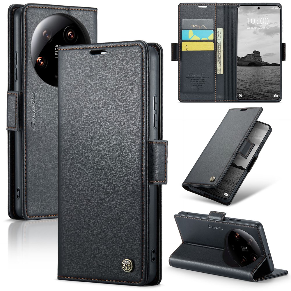 CASEME CASEME Xiaomi 14 Ultra Fodral Läder RFID Svart