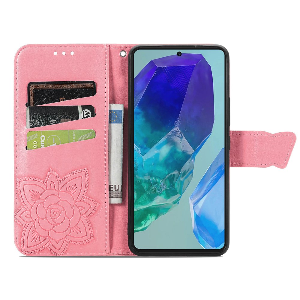  Samsung Galaxy A16 Fodral Med Fjäril Tryck Rosa