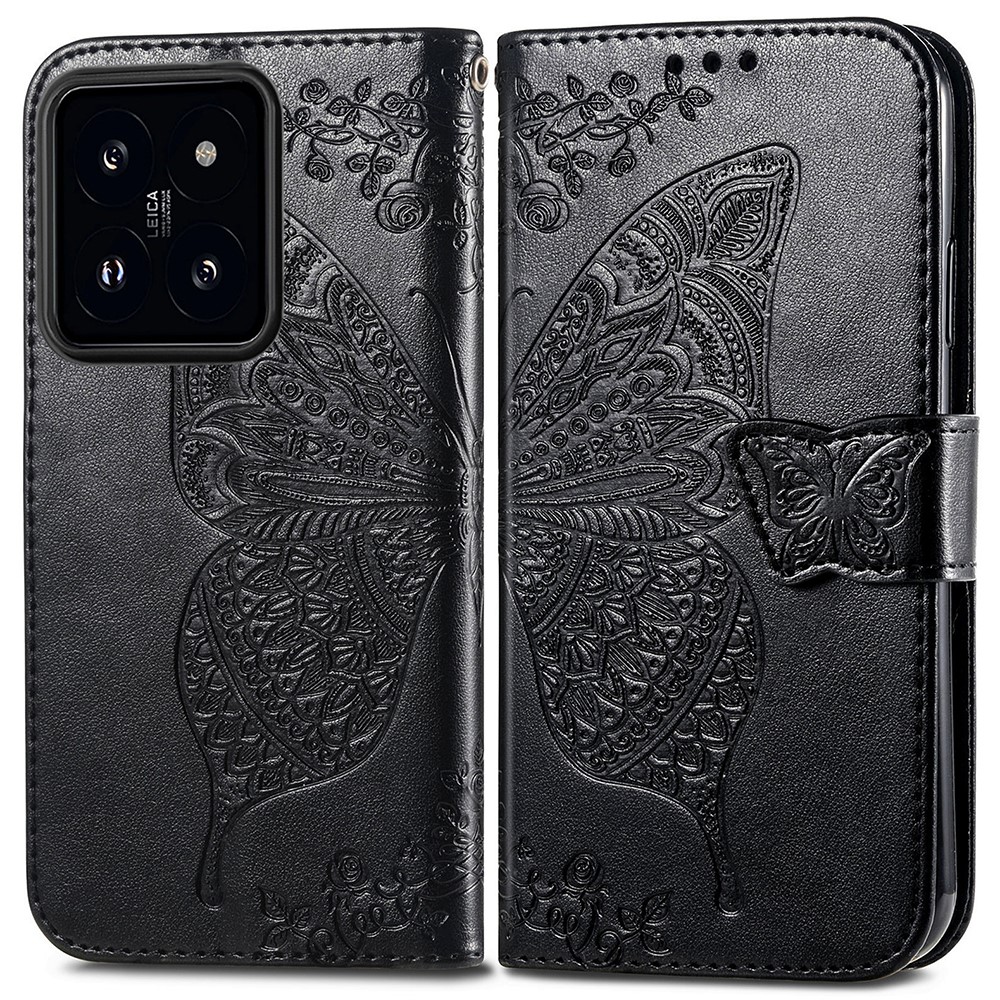  Xiaomi 14T Fodral Med Fjäril Tryck Svart