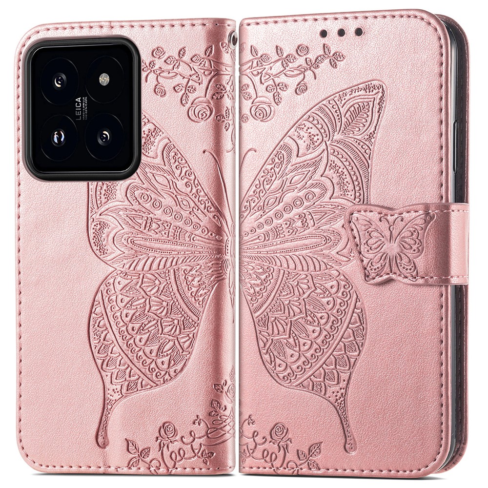  Xiaomi 14T Fodral Med Fjäril Tryck Roséguld