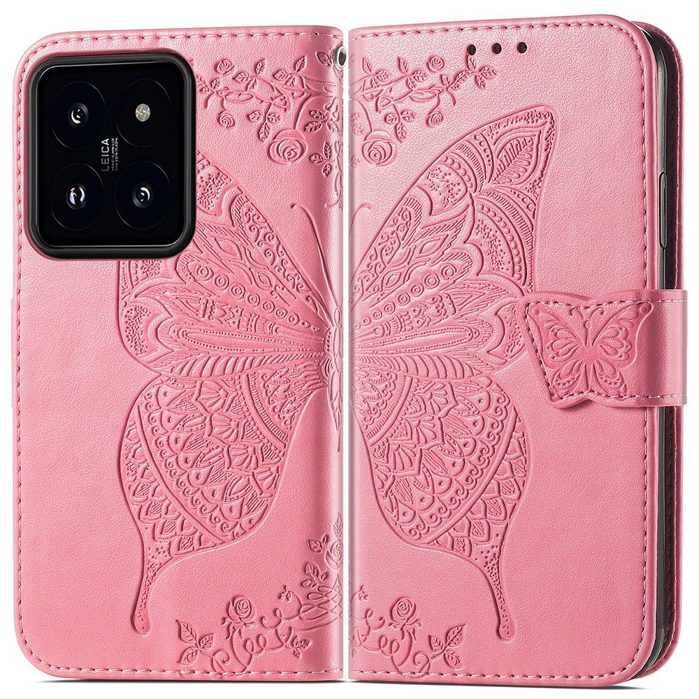  Xiaomi 14T Fodral Med Fjäril Tryck Rosa