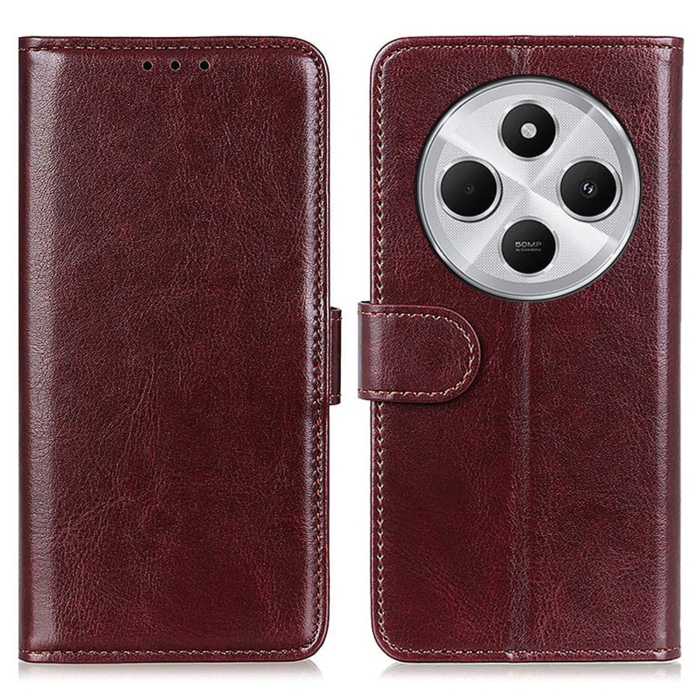  Xiaomi Redmi 14C Plånboksfodral Crazy Horse Läder Brun