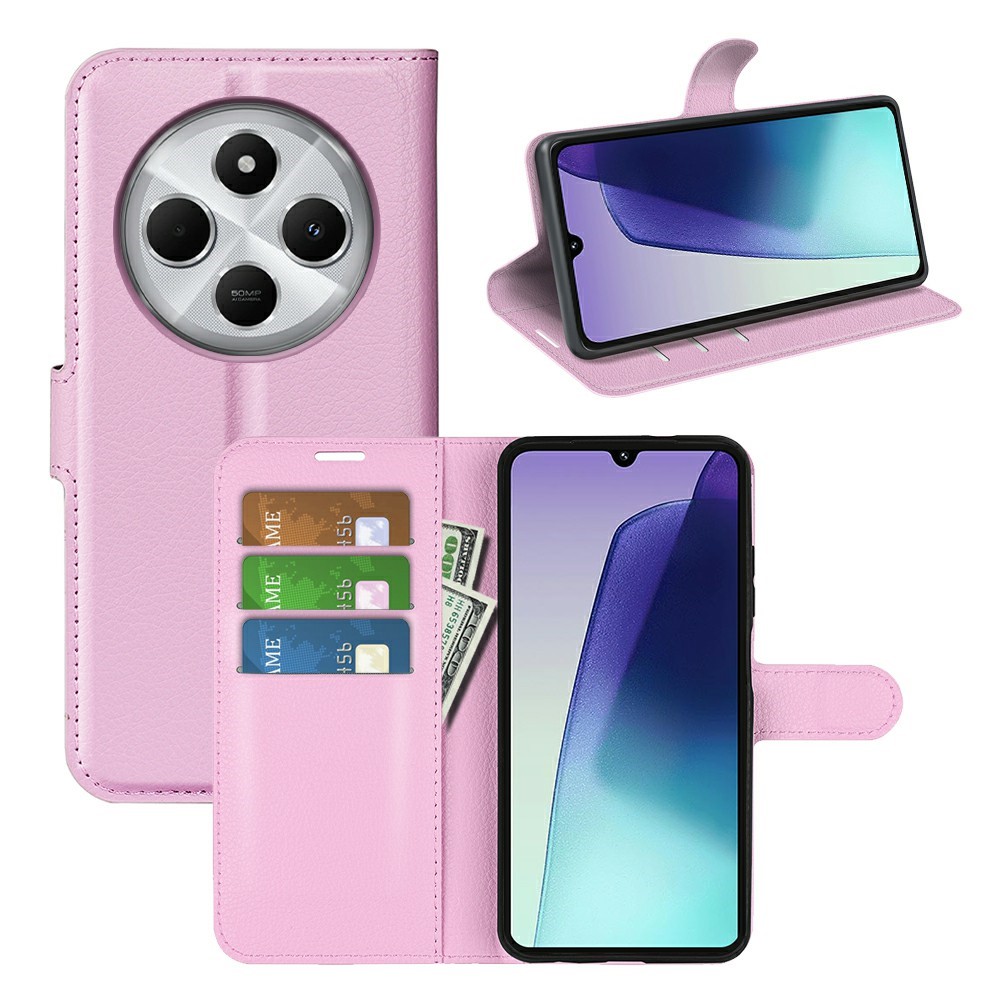  Xiaomi Redmi 14C Fodral Litchi Läder Ljus Rosa