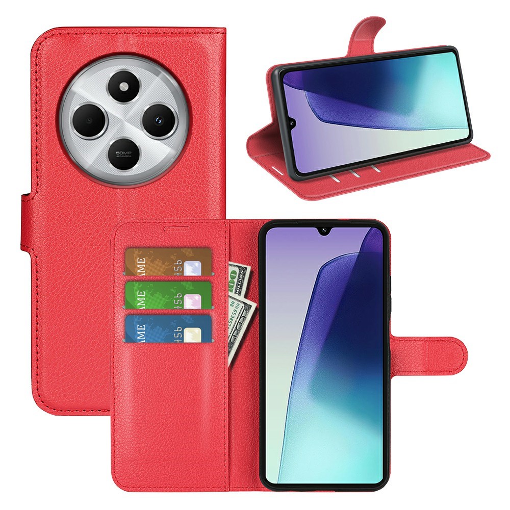 Xiaomi Redmi 14C Fodral Litchi Läder Röd