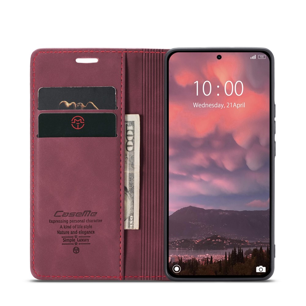 CASEME CASEME Xiaomi 14T Pro Fodral Flip Läder Vinröd