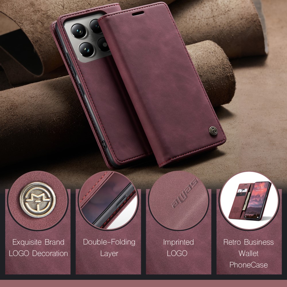 CASEME CASEME Xiaomi 14T Pro Fodral Flip Läder Vinröd