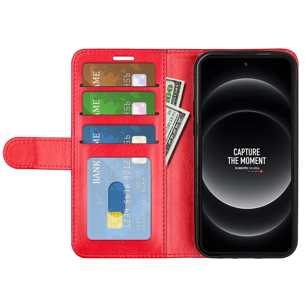  Xiaomi 14 Ultra Fodral Crazy Horse Läder Röd