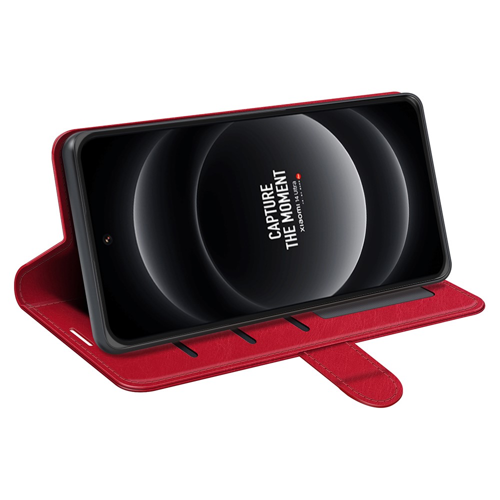  Xiaomi 14 Ultra Fodral Crazy Horse Läder Röd