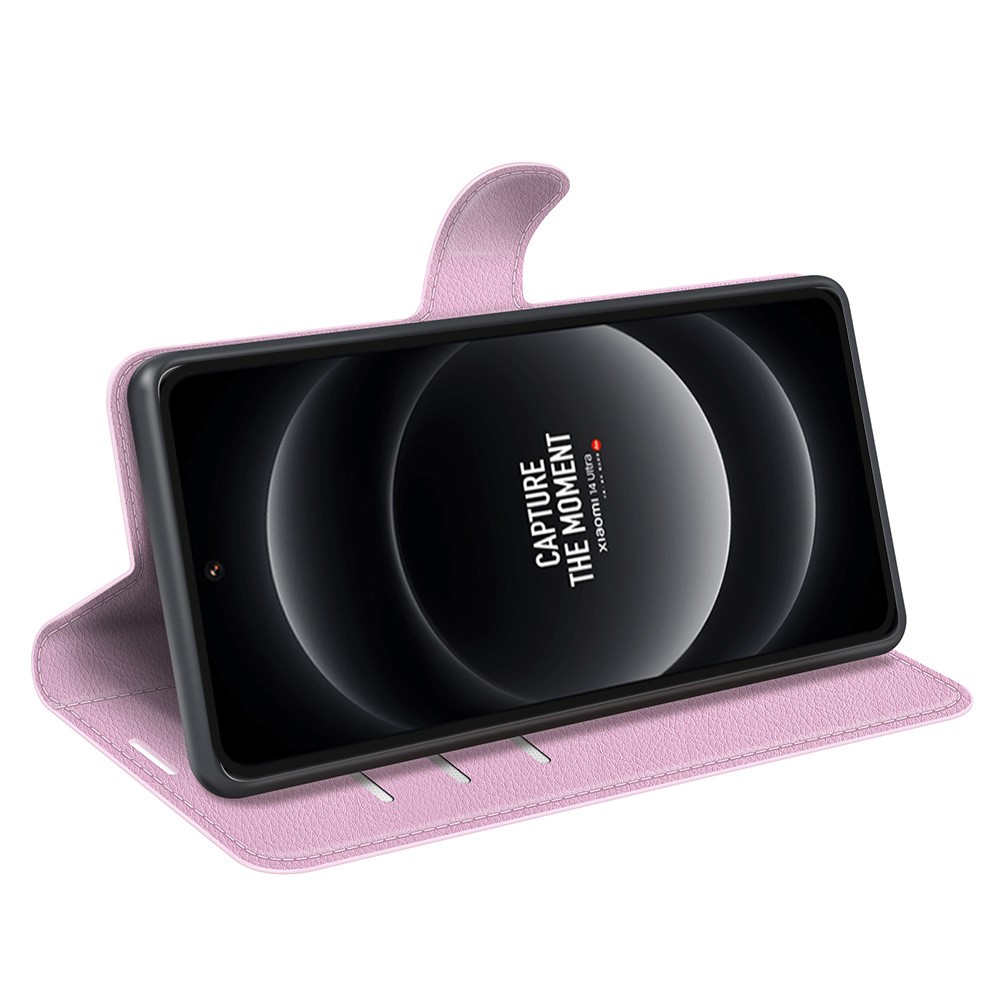  Xiaomi 14 Ultra Fodral Litchi Läder Ljus Rosa
